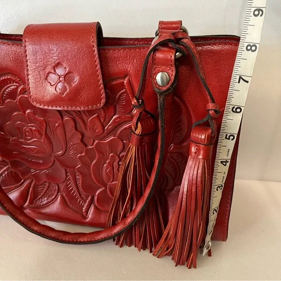 Patricia Nash Rienzo Red Tooled Leather Shoulder Bag